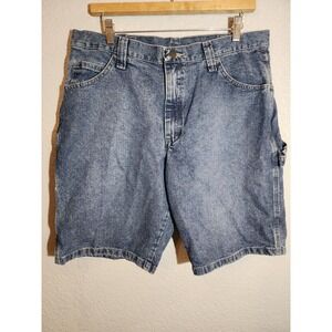 Wrangler Men's Denim Jean Cargo Carpenter Shorts Size 34 Inseam 9" Relaxed Fit